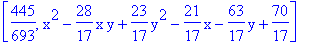 [445/693, x^2-28/17*x*y+23/17*y^2-21/17*x-63/17*y+70/17]